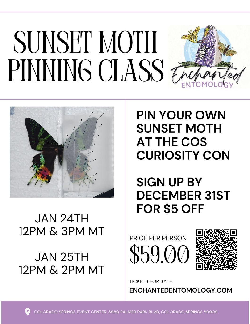 Sunset Moth Pinning Class - Colorado Springs Curiosity Con (1/24/26-1/25/26)